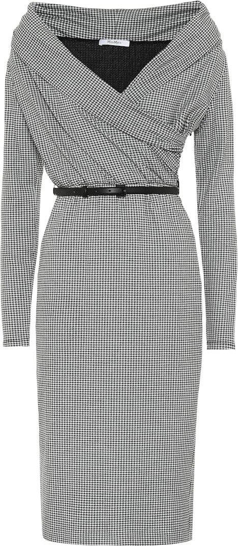Max Mara Jimmy checked off-the-shoulder dress