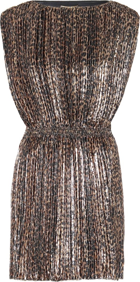 Saint Laurent Pleated leopard-print minidress
