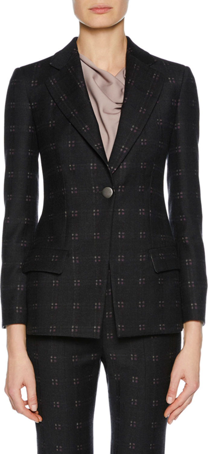 Giorgio Armani One-Button Patterned Stretch-Wool Novelty Jacket