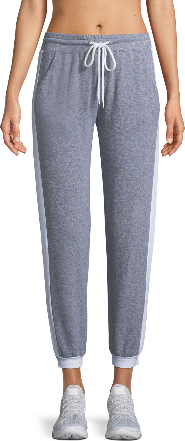 MONROW Sporty Heathered Drawstring Side-Stripe Sweatpants