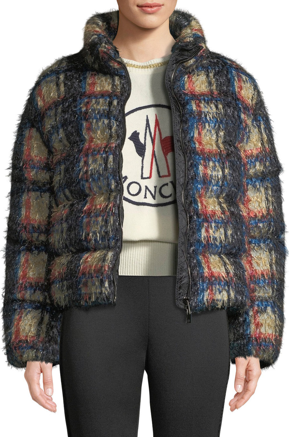 Moncler Plaid Down-Fill Coat