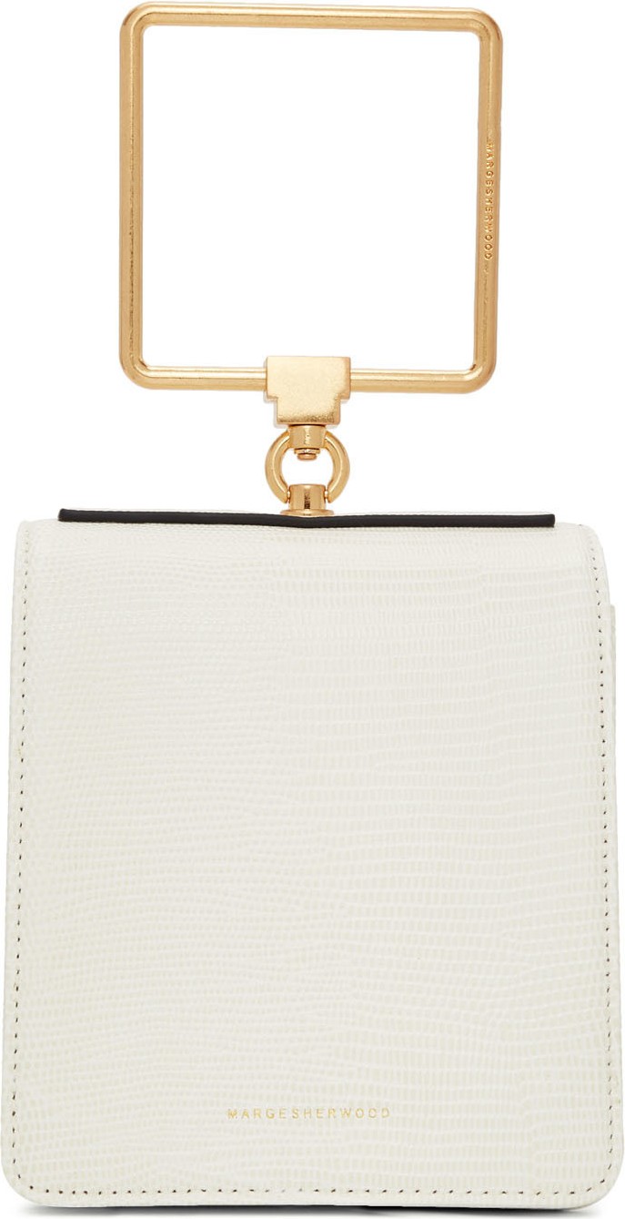 Marge Sherwood White Lizard Pump Handle Bag