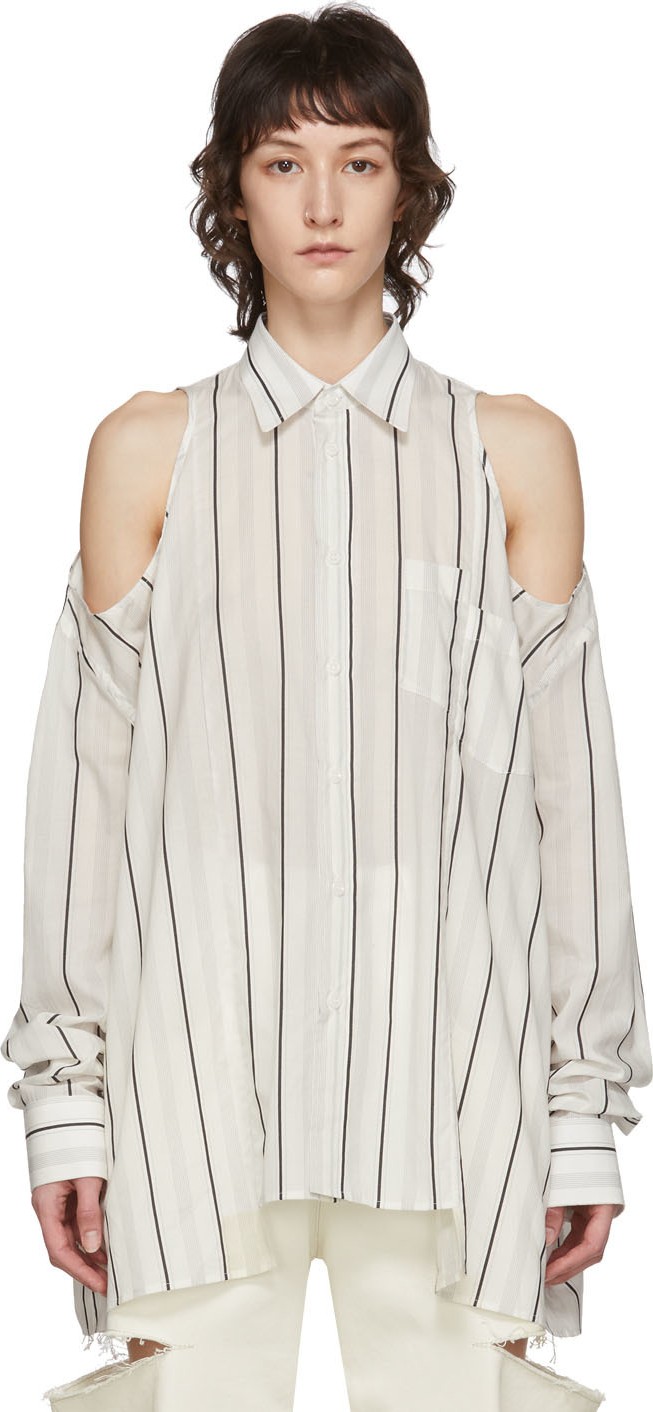 Maison Margiela White Striped Open Shoulder Shirt