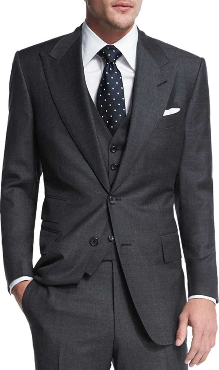 TOM FORD Windsor Base Sharkskin Three-Piece Suit, Charcoal