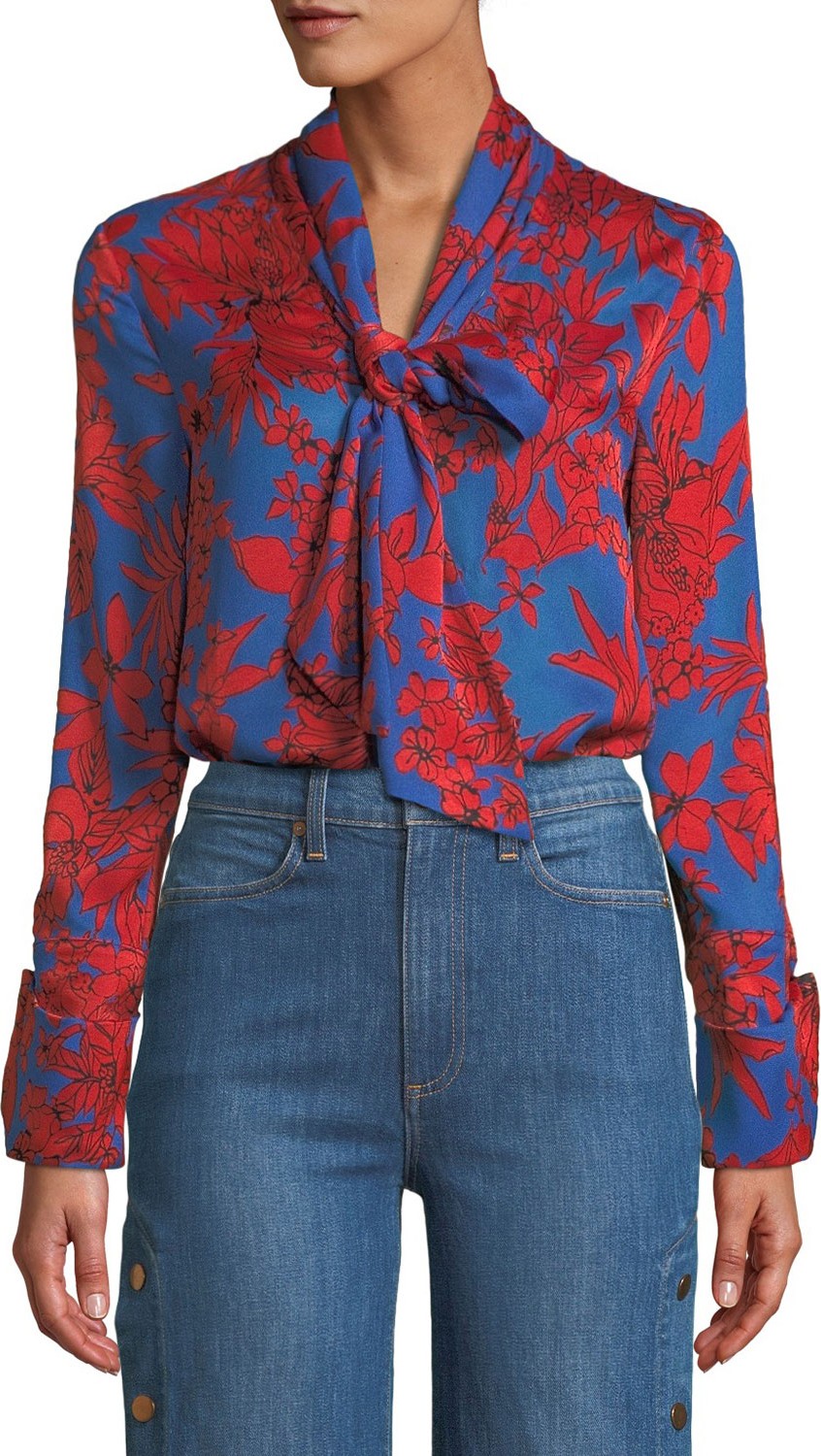 Alice + Olivia Gwenda Tie-Neck Cropped Blouse Alice + Olivia Gwenda Tie-Neck Cropped Blouse