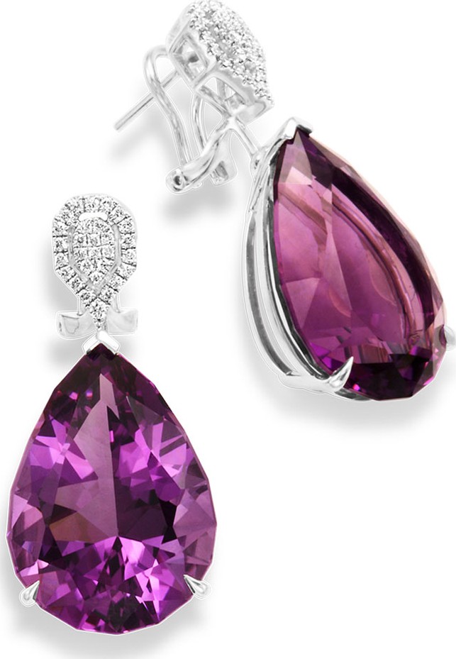 Frederic Sage 18K White Gold & Amethyst Teardrop Earrings with Diamonds