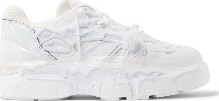 Maison Margiela Fusion Distressed Leather and Mesh Sneakers
