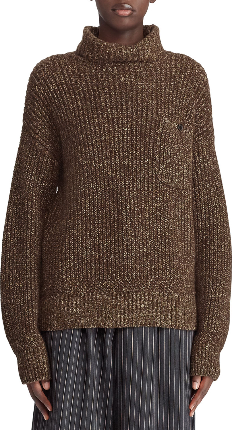 Ralph Lauren 50th Anniversary Turtleneck Cashmere/Linen Mouline Sweater w/ Suede Elbow Patch Ralph Lauren 50th Anniversary Turtleneck Cashmere/Linen Mouline Sweater w/ Suede Elbow Patch