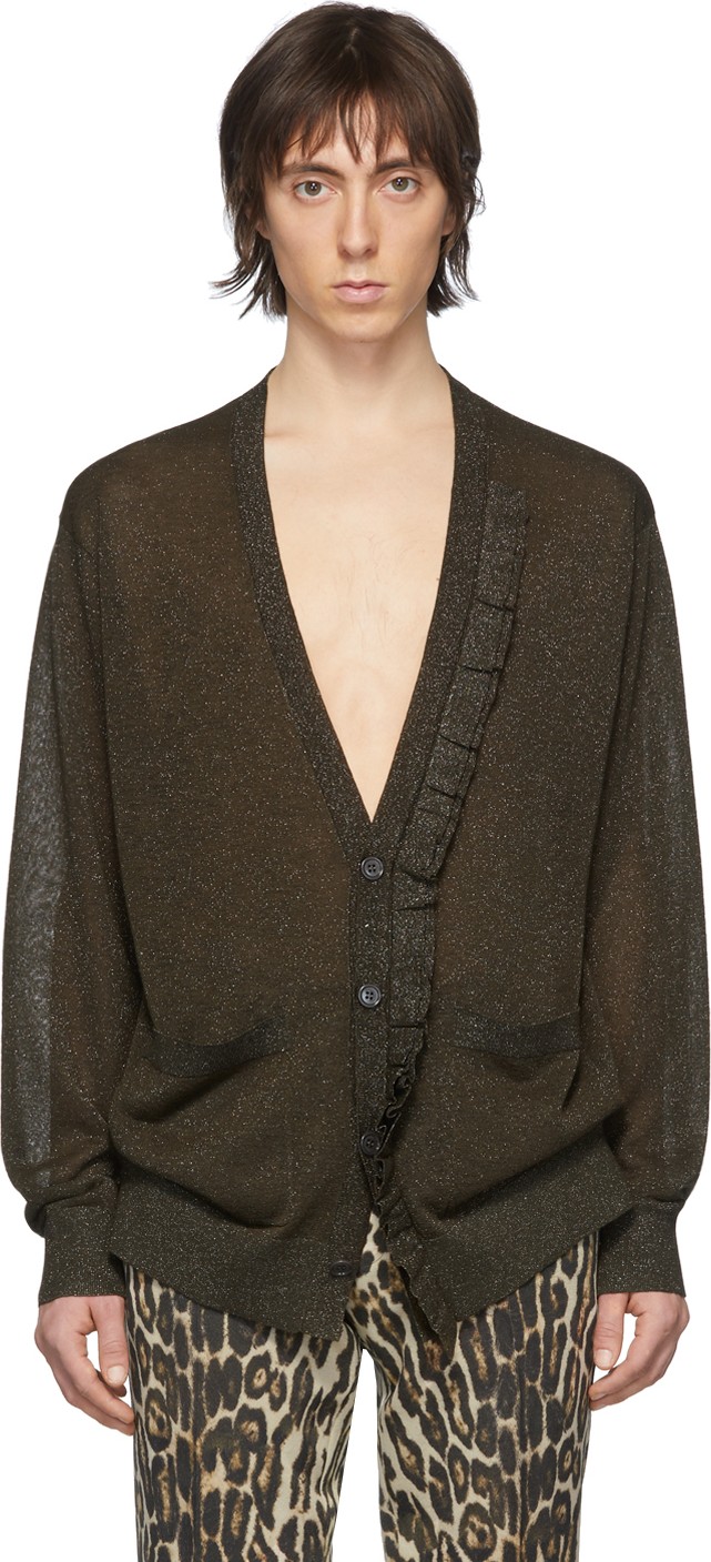 Dries Van Noten Khaki Jaxson Metallic Cardigan