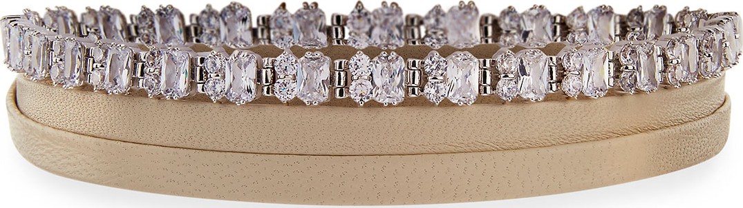 Fallon Leather Wrap Choker w/ Baguette Crystals