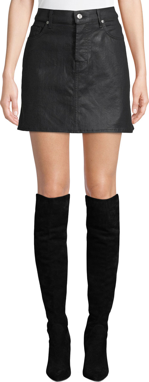 7 For All Mankind A-Line Coated Denim Mini Skirt