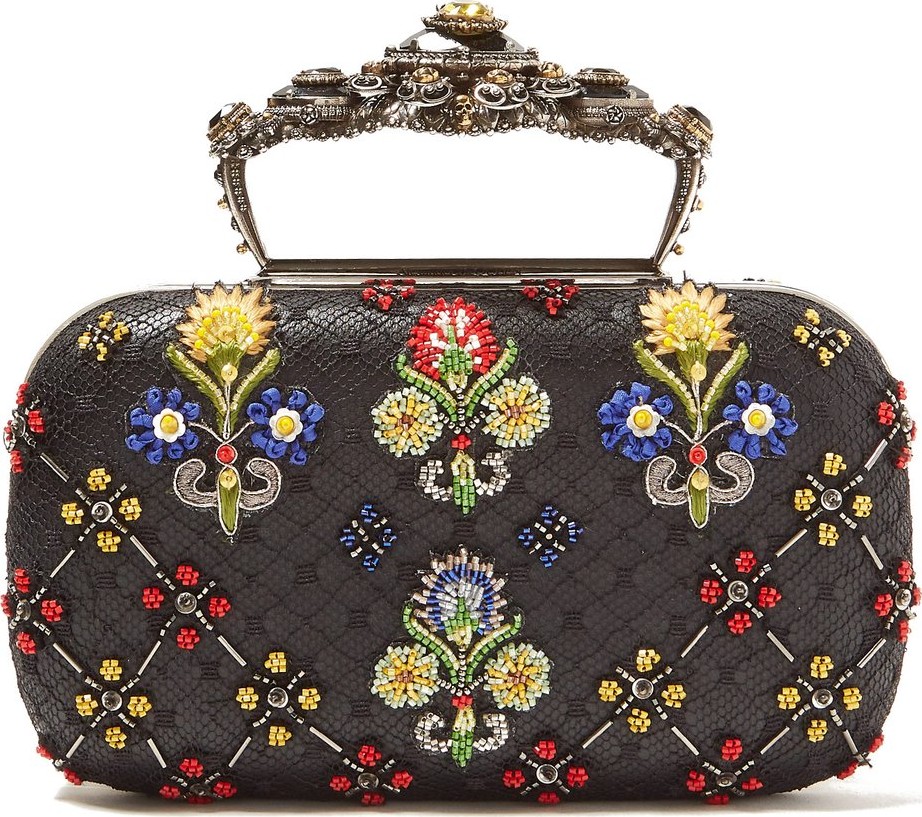 Alexander McQueen Jewelled top-handle beaded leather clutch bag