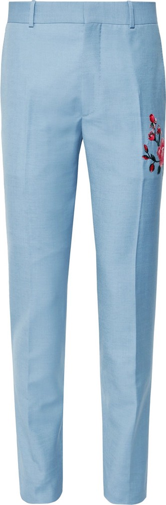 Alexander McQueen Slim-Fit Embroidered Wool and Mohair-Blend Trousers