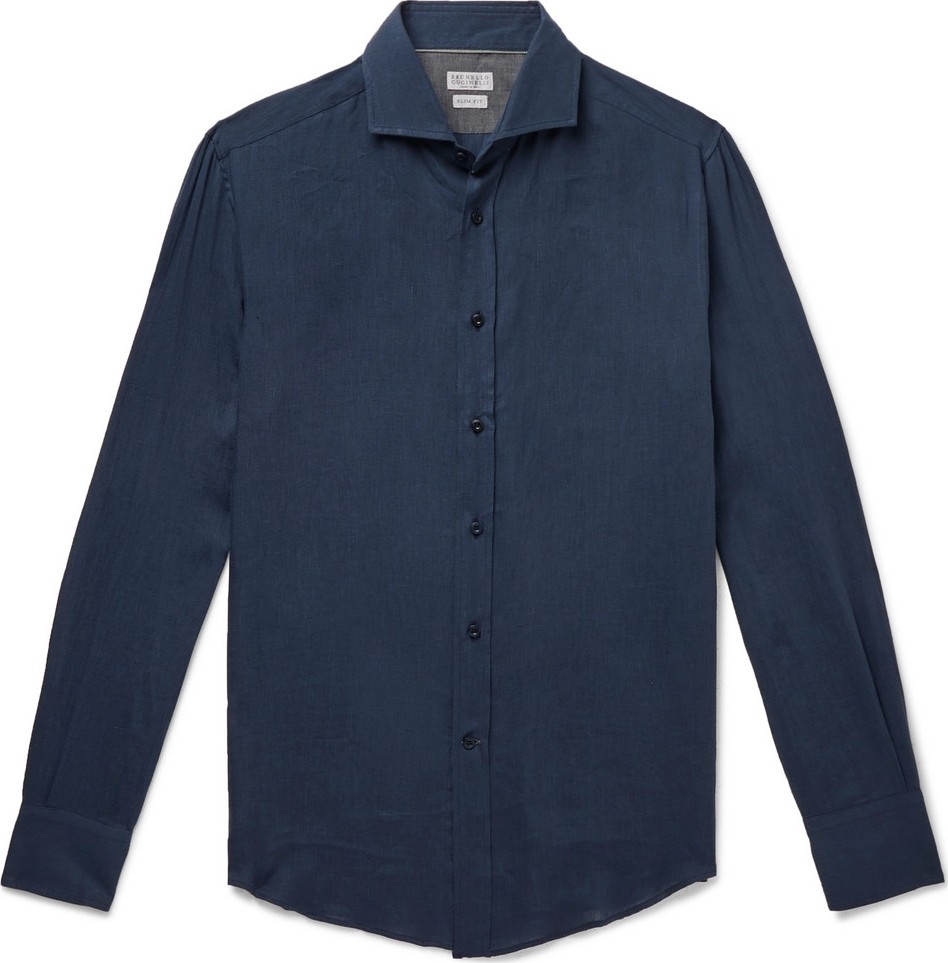 Brunello Cucinelli Slim-Fit Cutaway-Collar Linen Shirt