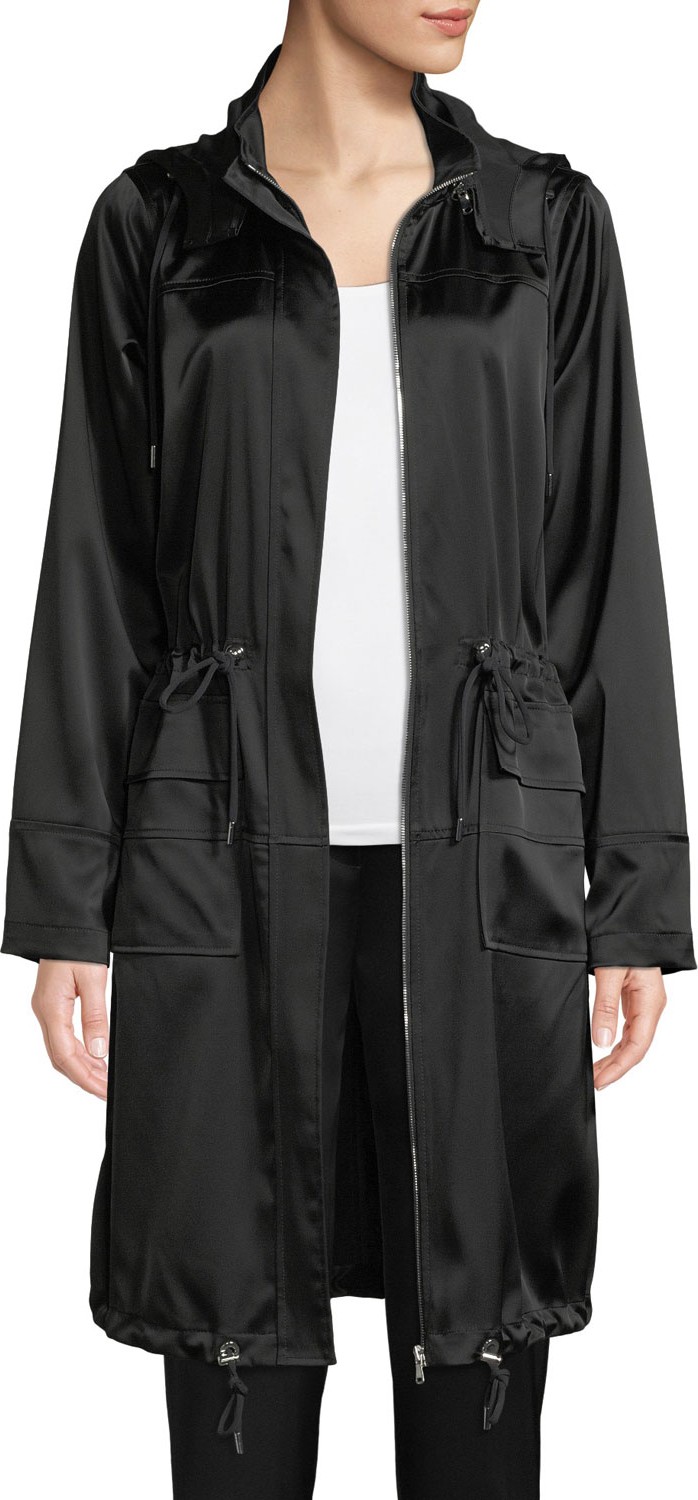 Elie Tahari Kendra Hooded Satin Coat