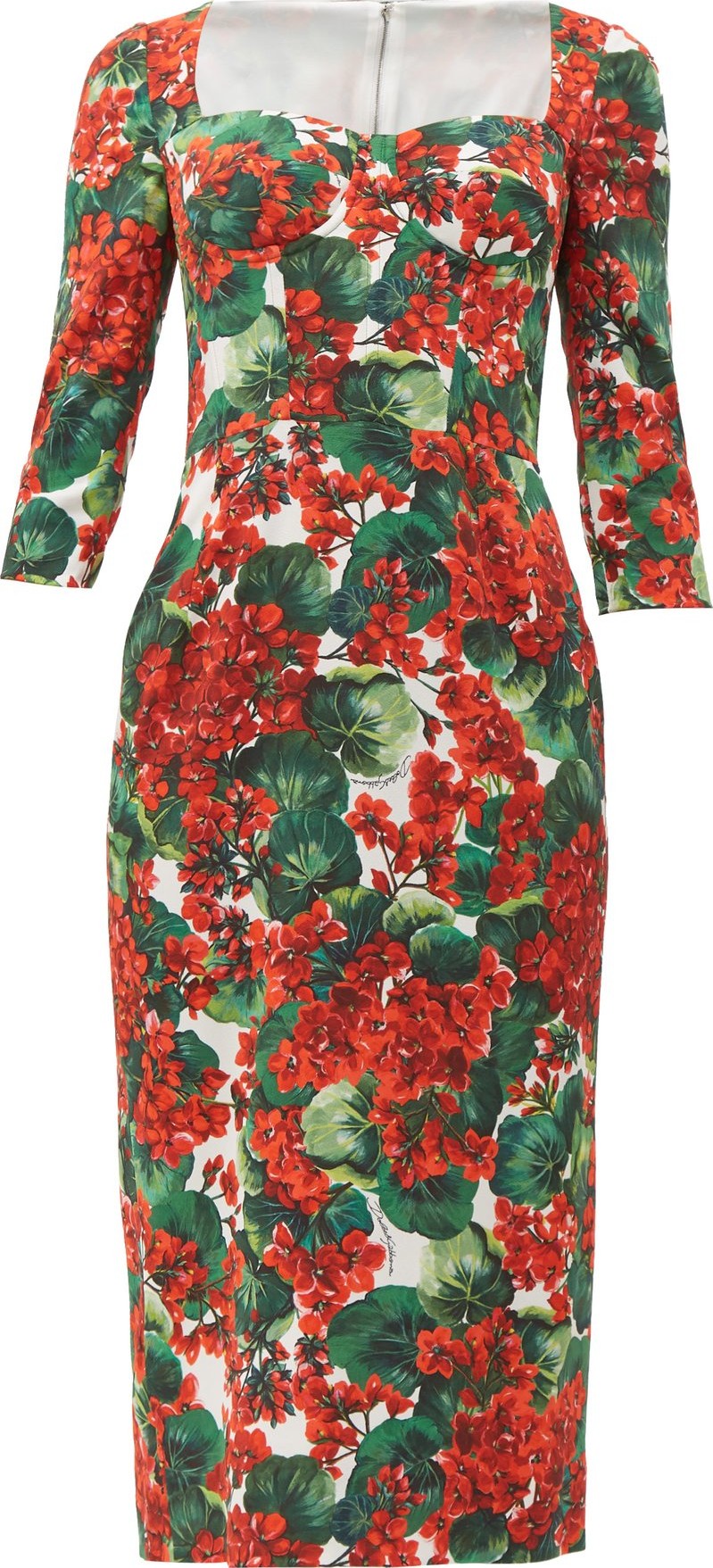 Dolce & Gabbana Sweetheart-bodice geranium-print cady midi dress