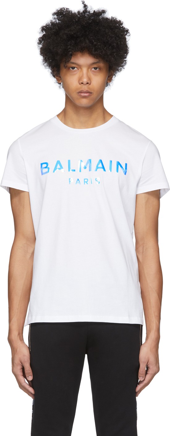 Balmain White Hologram Logo T-Shirt