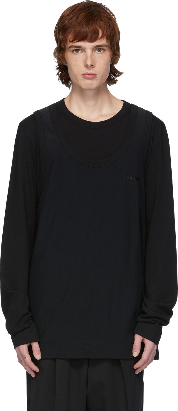 Juun.J Black Double Layer Long Sleeve T-Shirt