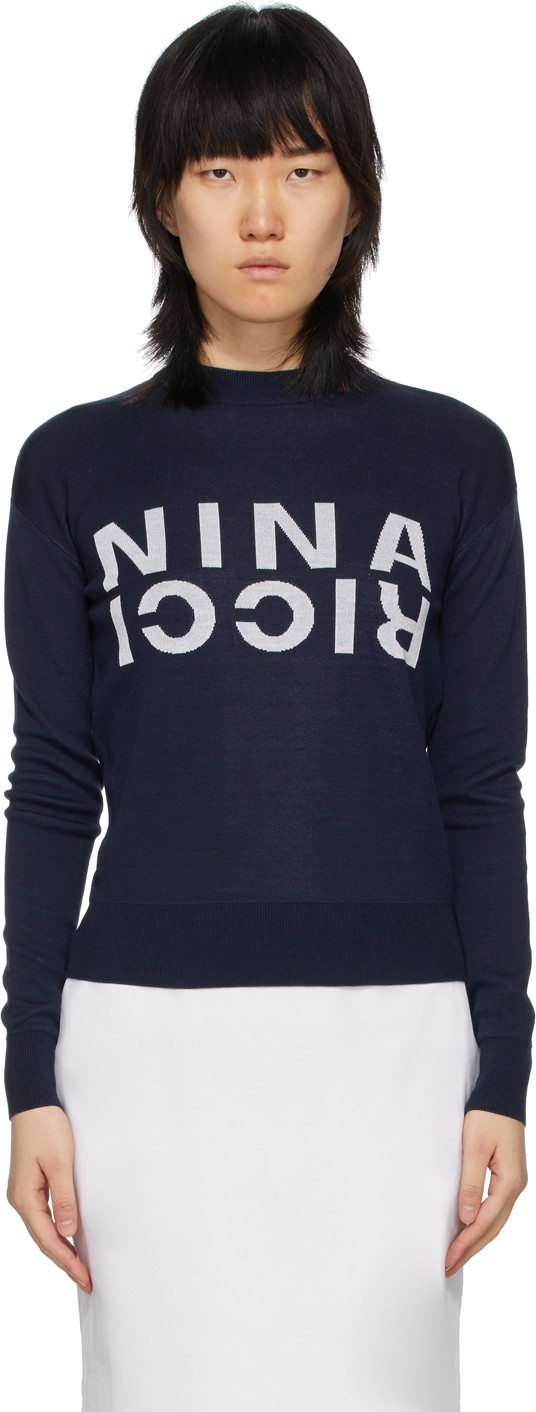 Nina Ricci Navy Silk Branded Sweatshirt