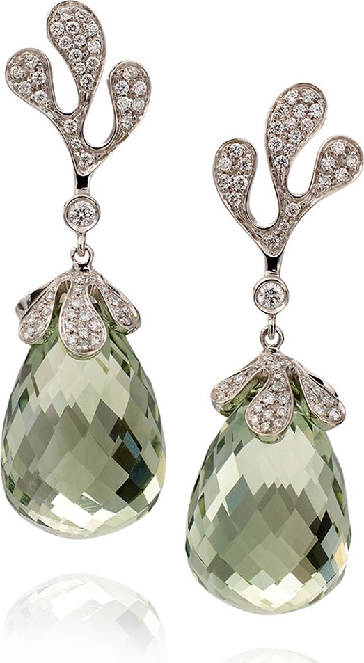 Miseno Sea Leaf 18k White Gold Diamond & Green Amethyst Earrings