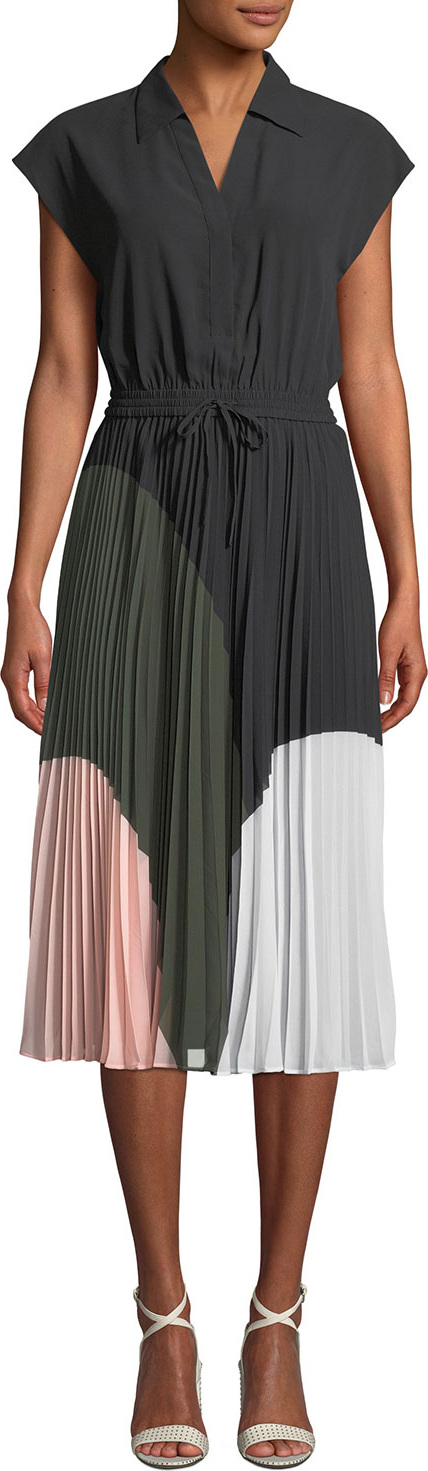 Club Monaco Shoanah Pleated Colorblock Shirtdress