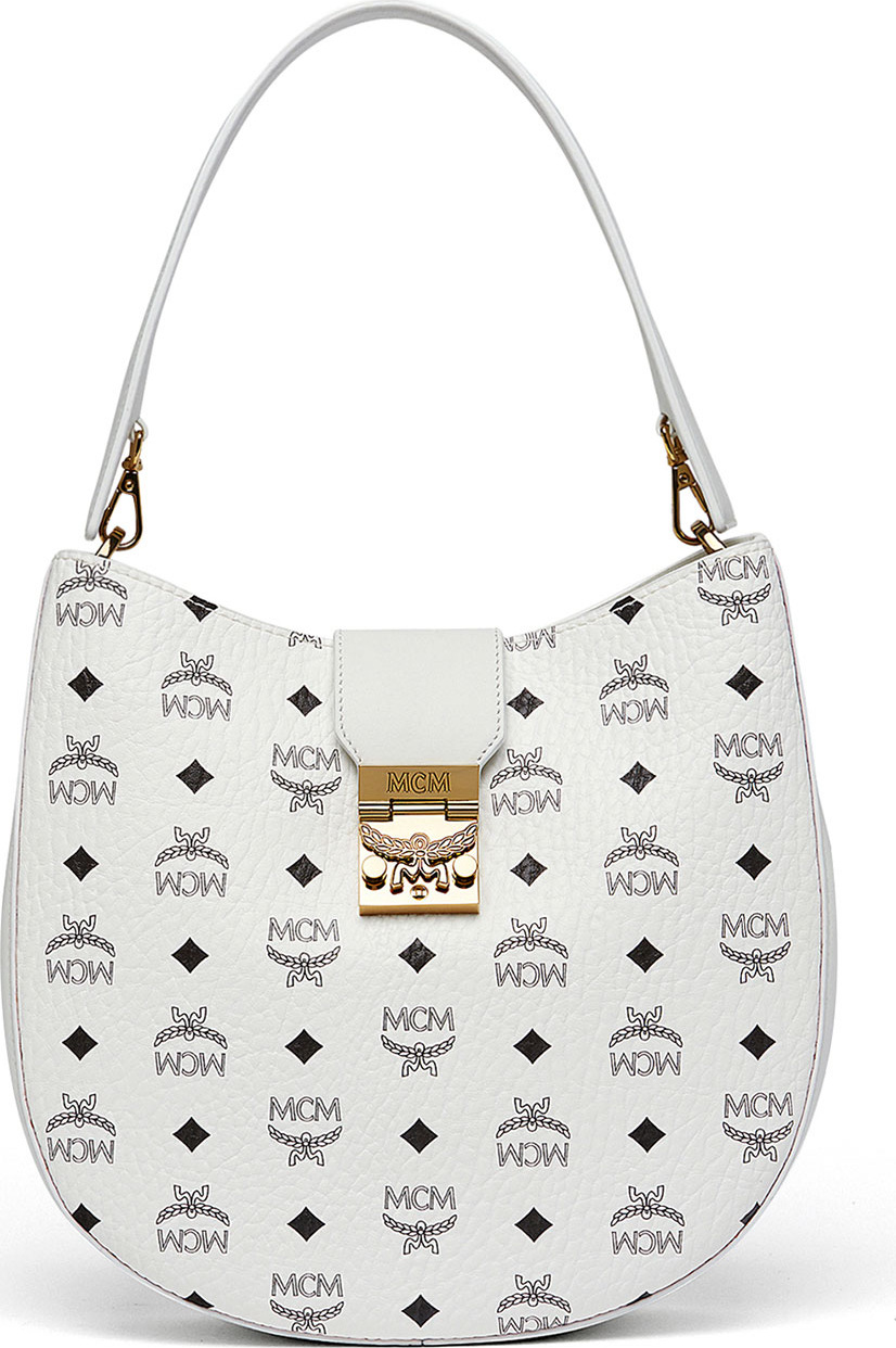 MCM Patricia Visetos Outline Hobo Bag, White
