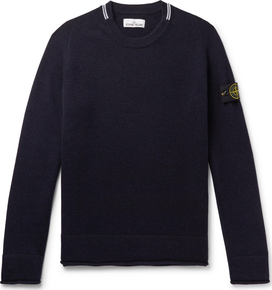 Stone Island Contrast-Tipped Logo-Appliquéd Wool-Blend Sweater