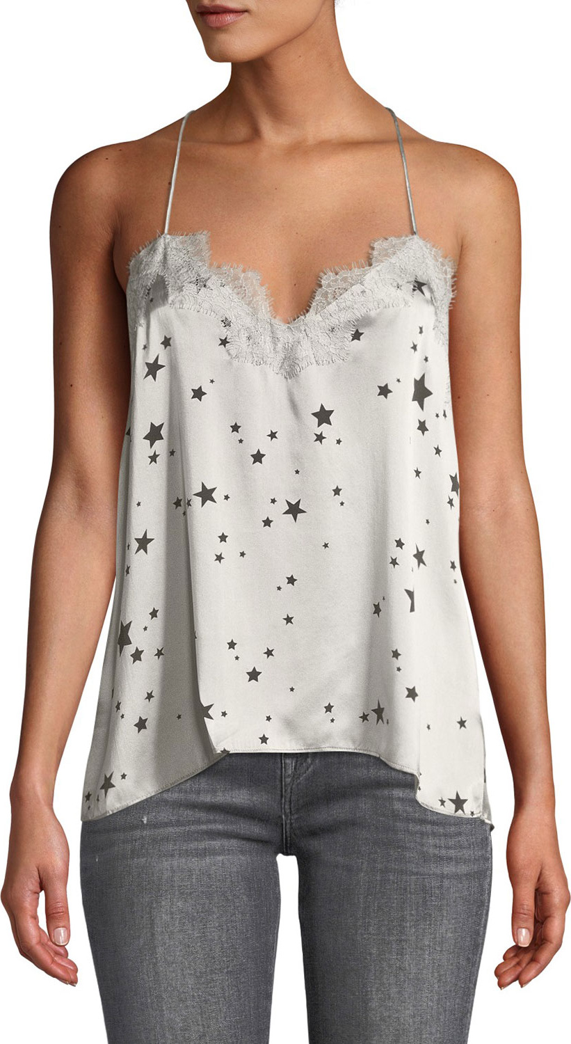 CAMI NYC The Racer Silk Charmeuse Camisole w/ Lace