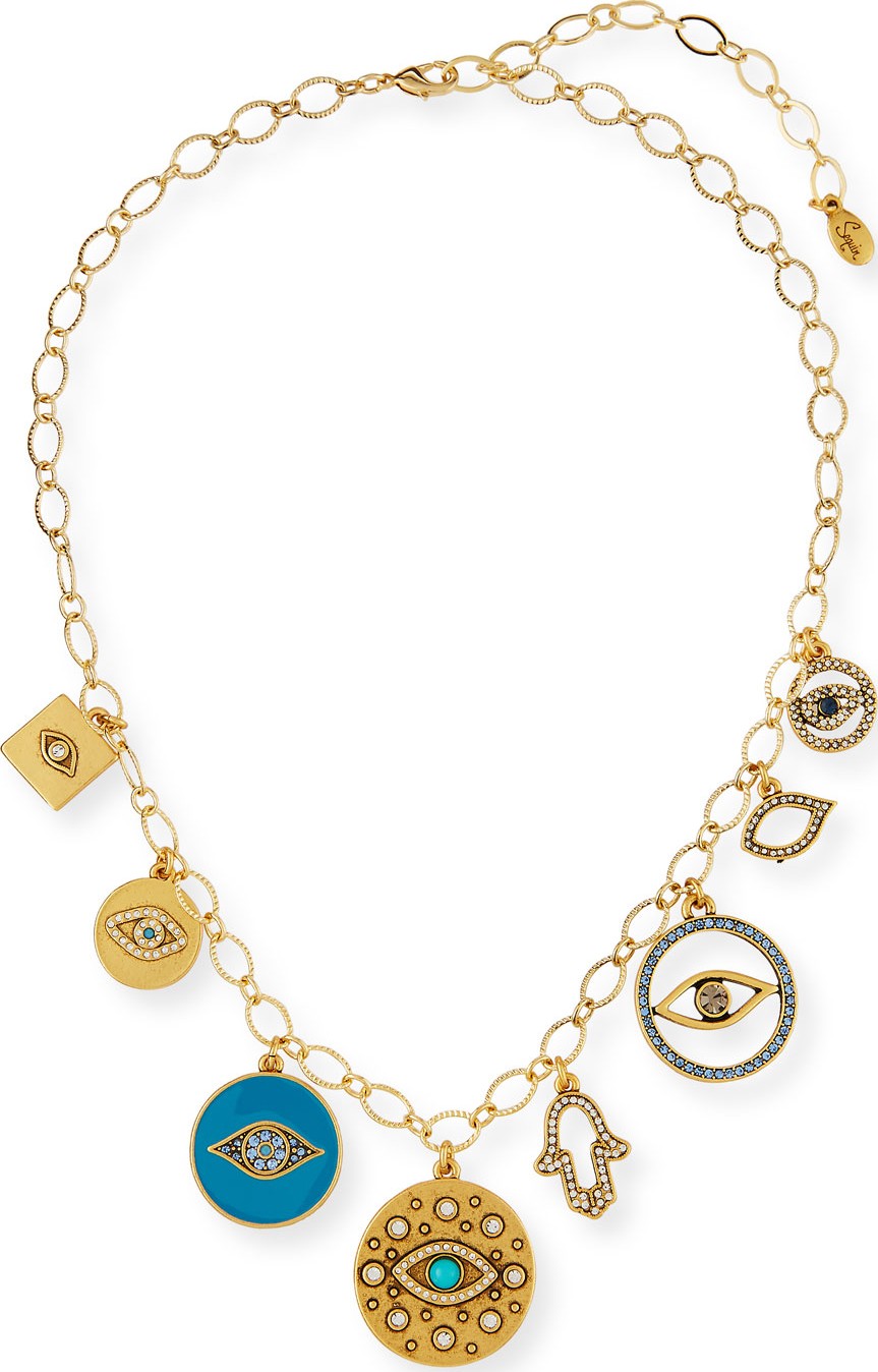 Sequin Long Evil Eye Charm Necklace