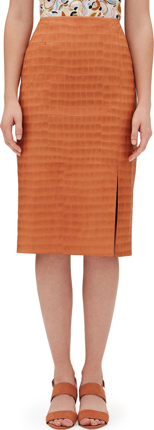 Lafayette 148 New York Esma Etched Croco Knee-Length Leather Skirt