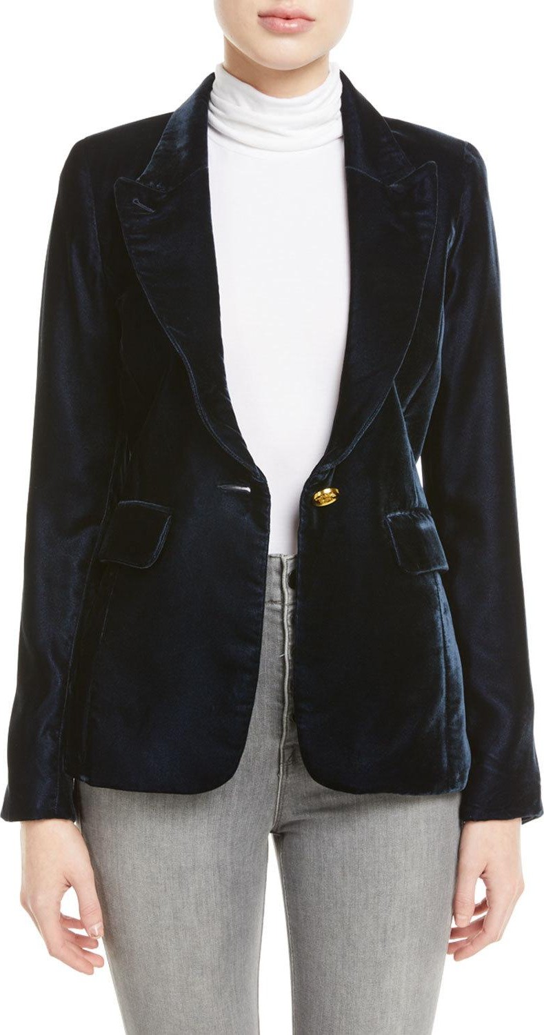 SMYTHE Velvet Peak-Lapel Single-Button Blazer