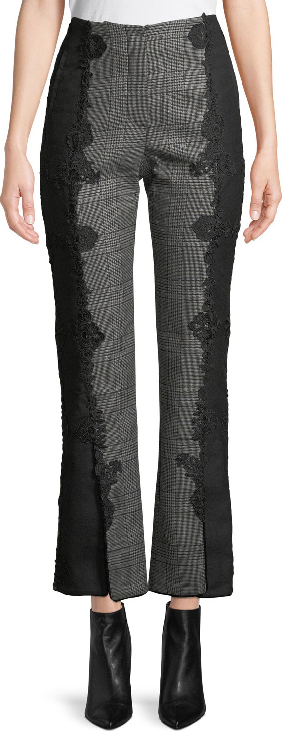 Jonathan Simkhai E-Cig Check Wool Applique Straight-Leg Pants