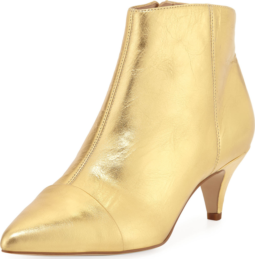 Sam Edelman Kinzey Metallic Leather Kitten-Heel Booties