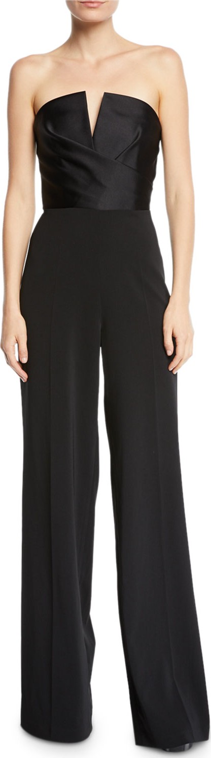 Jay Godfrey Strapless V-Neck Combo Jumpsuit