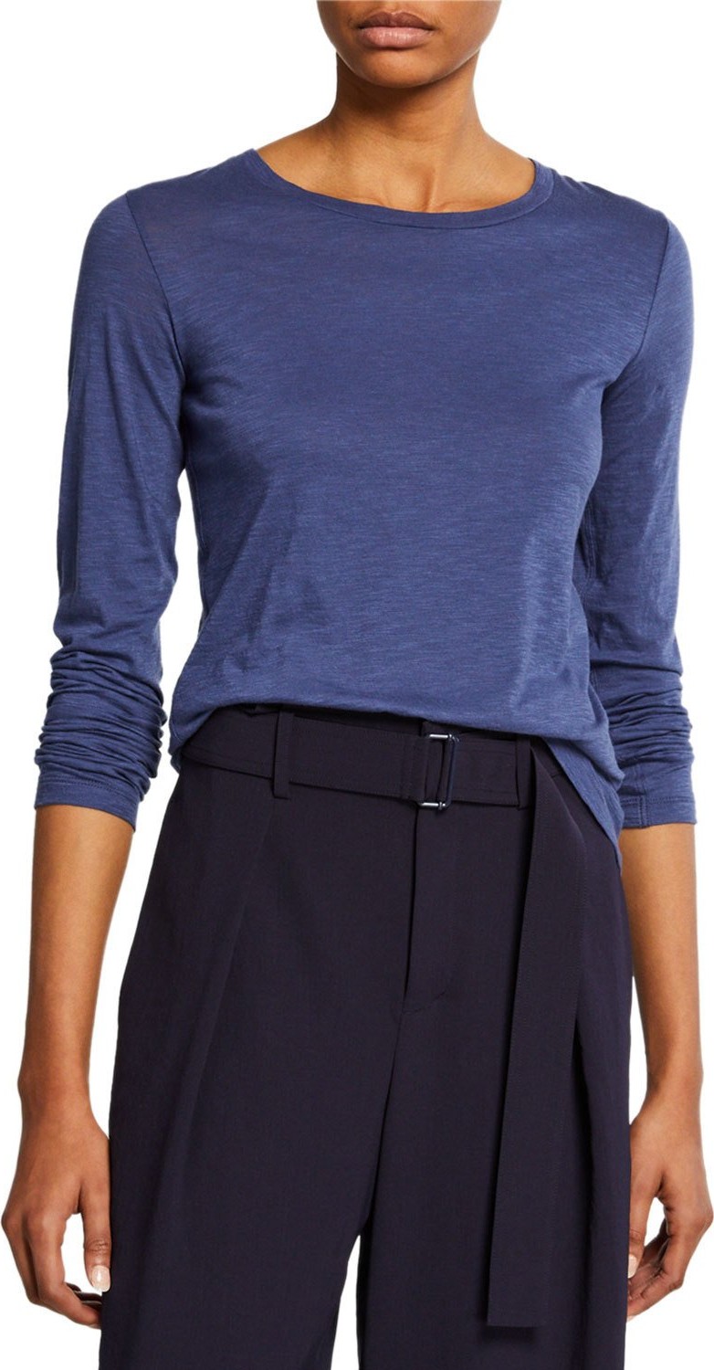 Vince Essential Long-Sleeve Pima Cotton Crewneck Tee