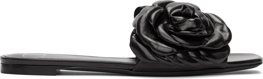 Valentino - Black Valentino Garavani 03 Rose Edition Atelier Petal Flat Sandals Valentino - Black Valentino Garavani 03 Rose Edition Atelier Petal Flat Sandals