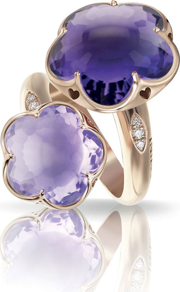 Pasquale Bruni Bon Ton 18k Rose Gold Amethyst 2-Flower Ring w/ Diamonds