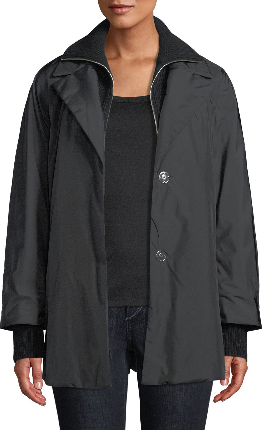 Lafayette 148 New York Arie Zip-Front Parka Jacket w/ Knit Zip-Out Collar