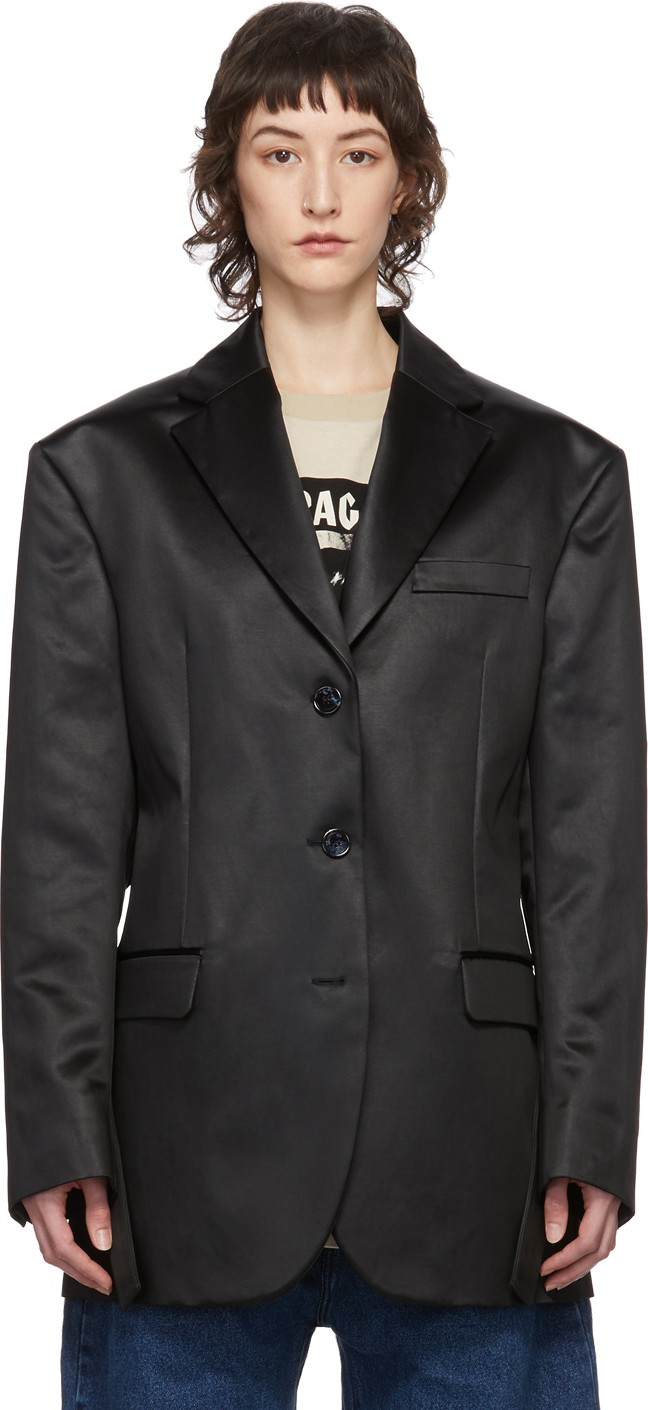 Acne Studios Black Shiny Satin Jill Blazer