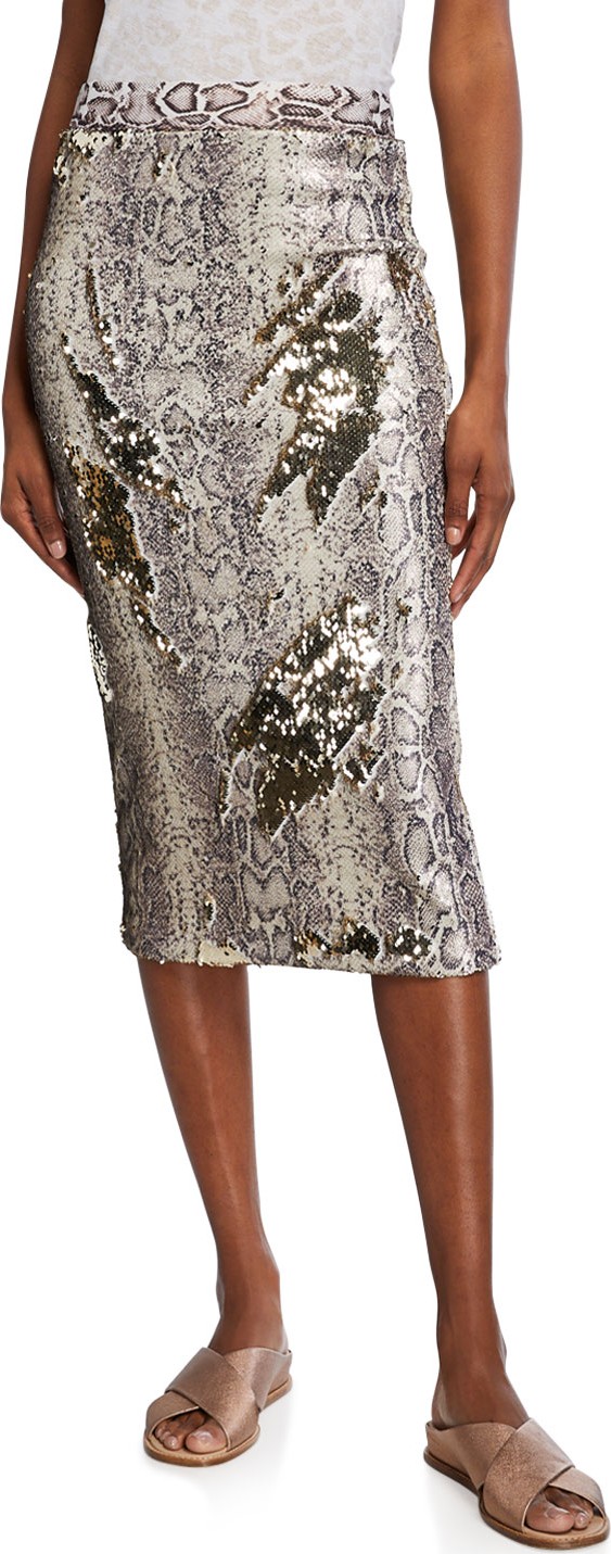 Le Superbe Liza Snake Sequin Bodycon Midi Skirt