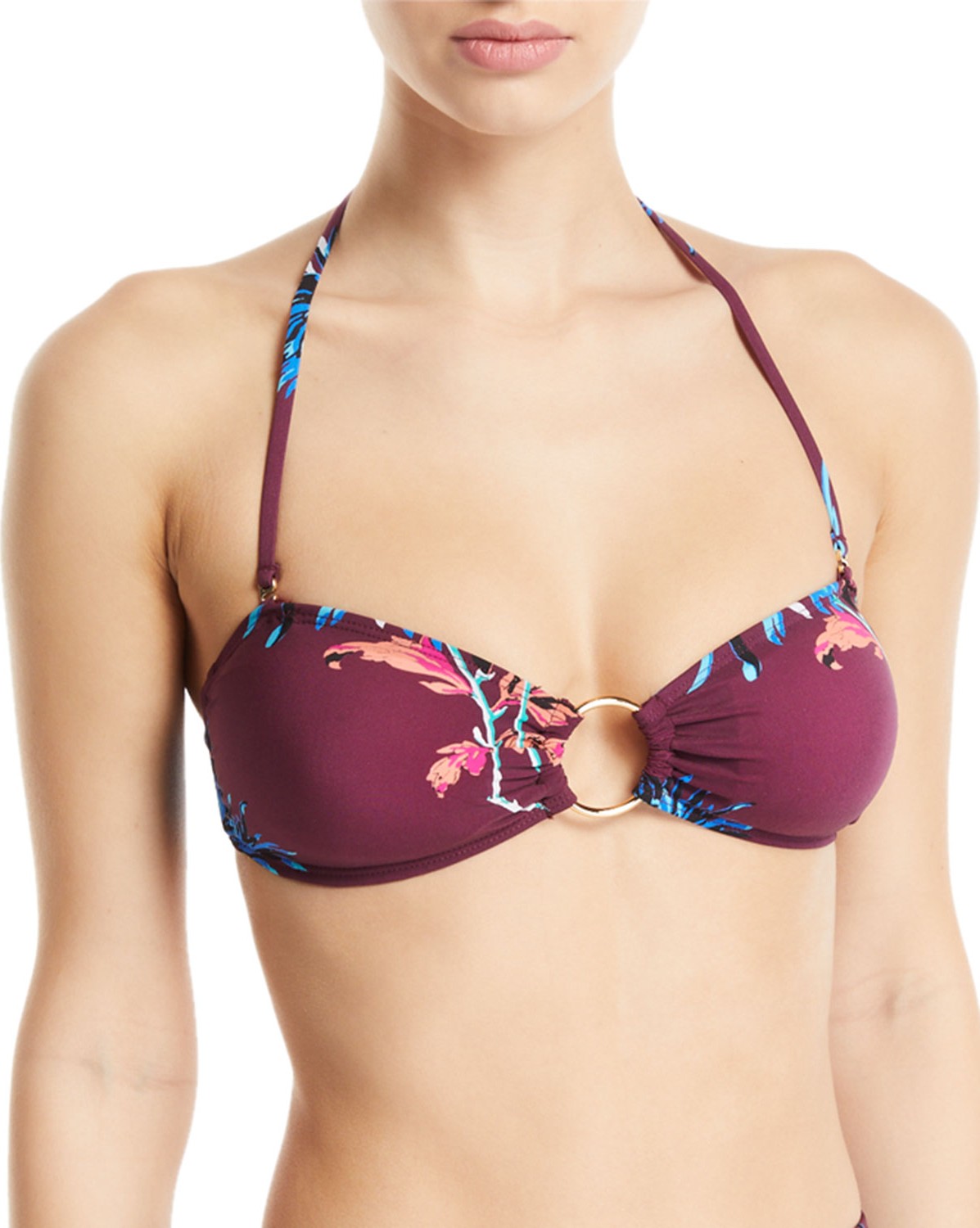 DIANE von FURSTENBERG O-Ring Floral Bandeau Bikini Swim Top