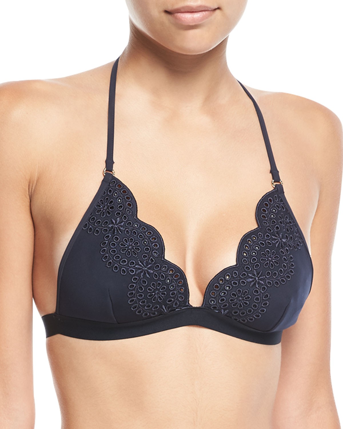 Stella McCartney Scalloped Broderie Anglaise Triangle-Cup Swim Top