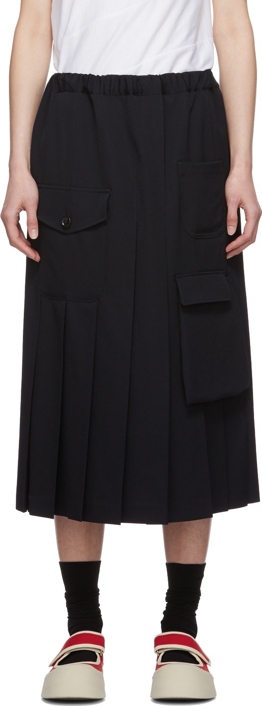 Comme Des Garçons Comme Des Garçons Navy Wool Pleated Skirt