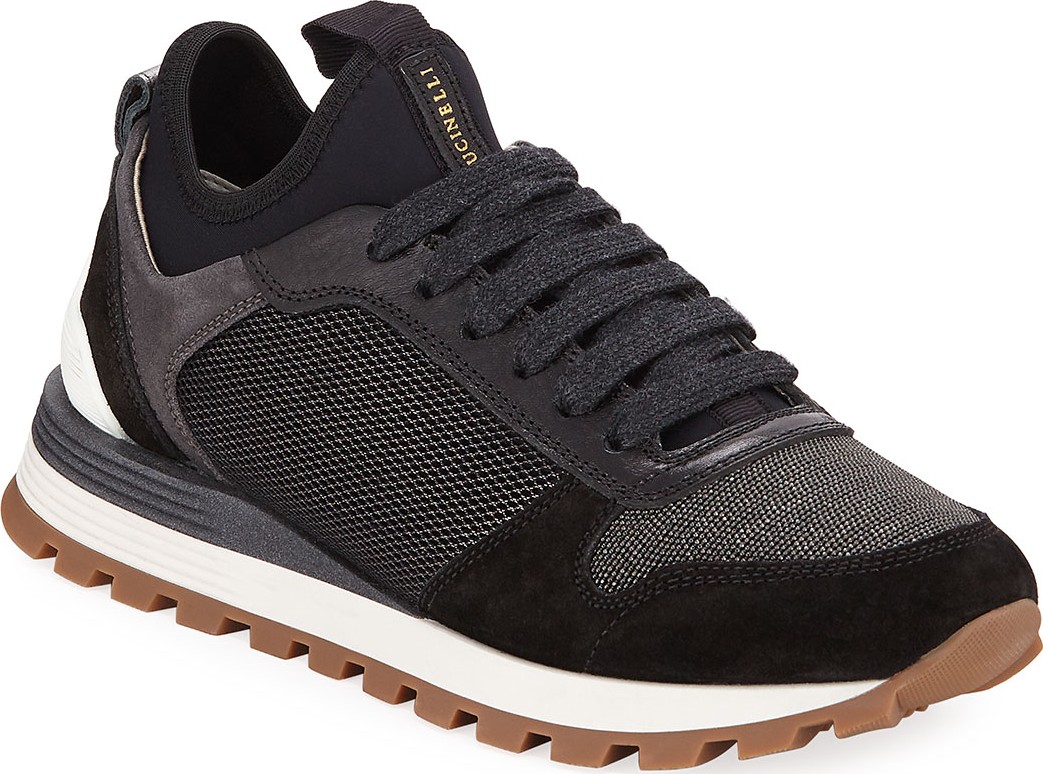 Brunello Cucinelli Suede & Neoprene Monili Beaded Sneakers