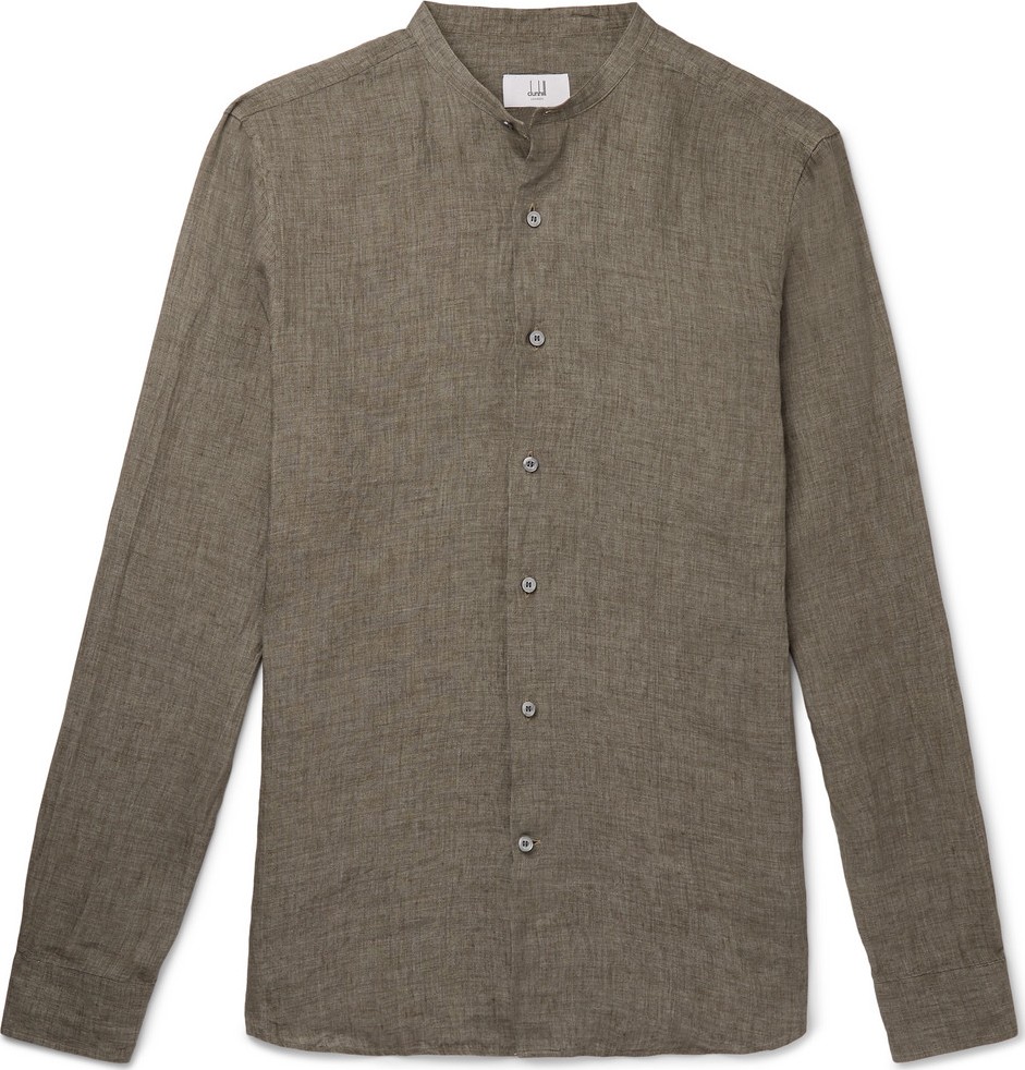 Dunhill Grandad-Collar Mélange Linen Shirt