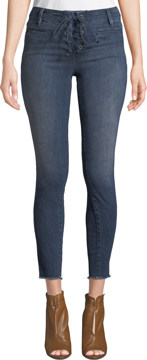 Etienne Marcel Lace-Up Skinny Jeans with Frayed Hem
