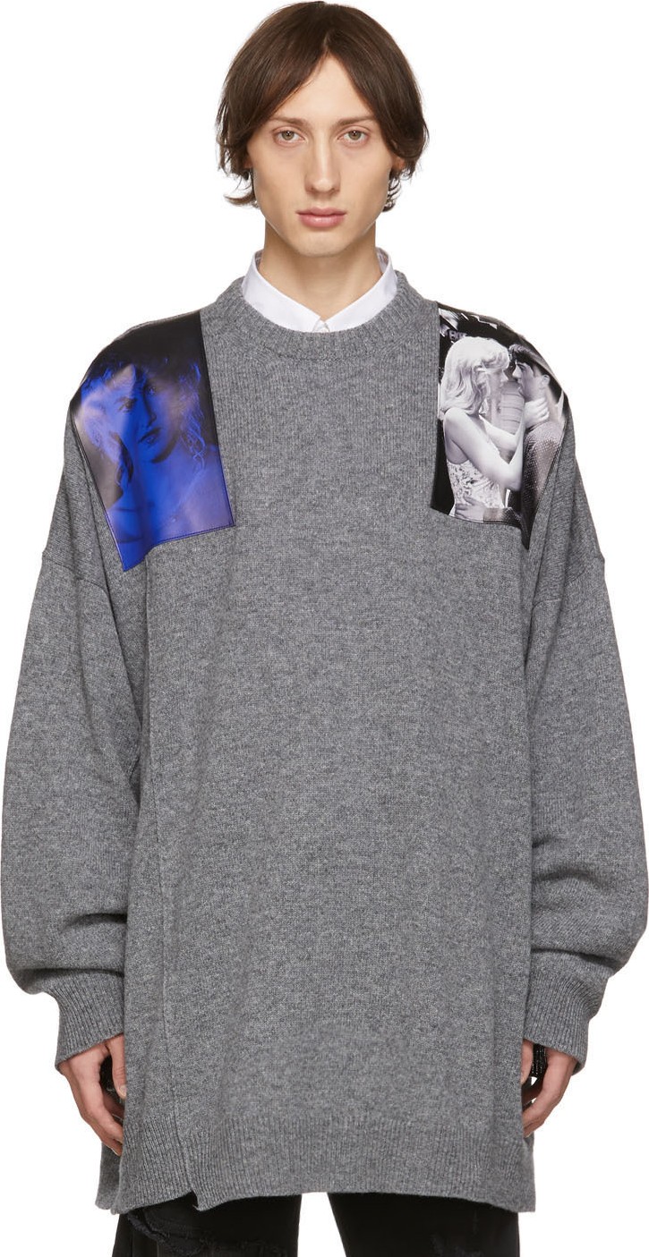 Raf Simons Grey Oversized Patches Sweater