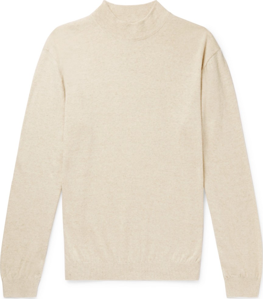 De Bonne Facture Organic Cotton and Linen-Blend Mock-Neck Sweater