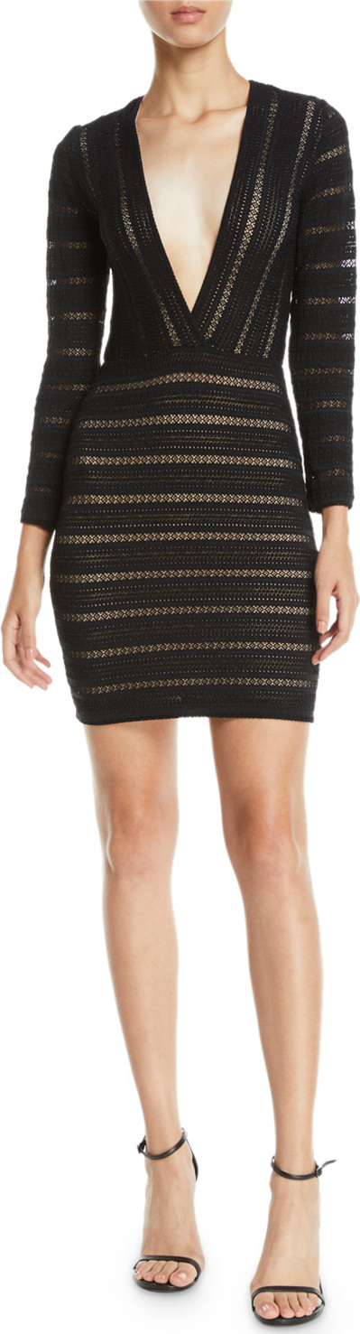 Nightcap Clothing V-Neck Striped Lace Mini Dress Nightcap Clothing V-Neck Striped Lace Mini Dress