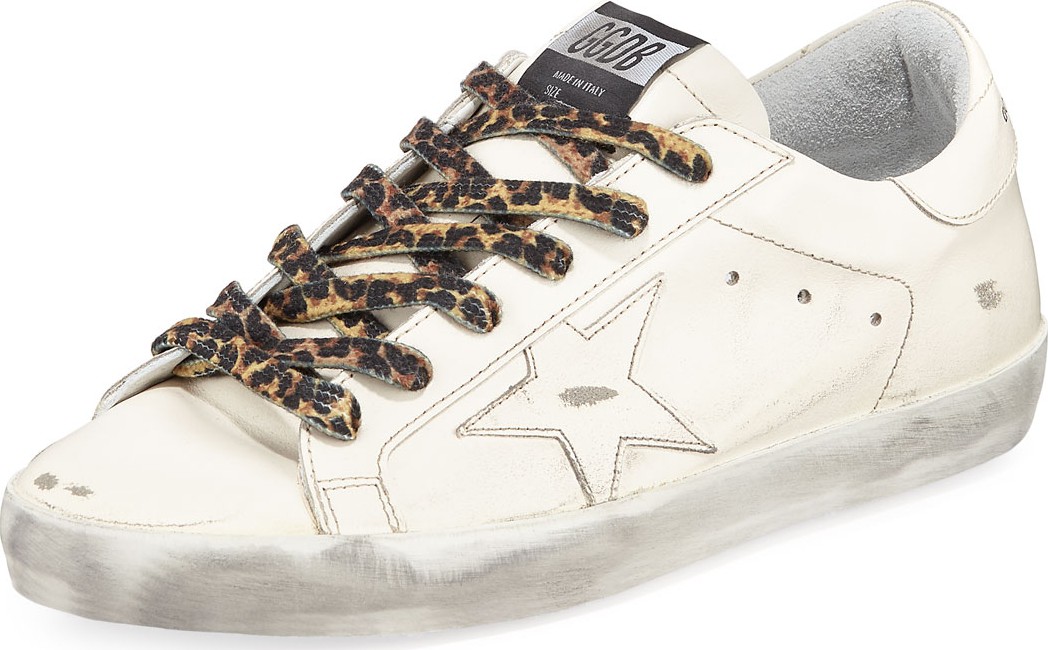 Golden Goose Deluxe Brand Superstar Leather Low-Top Sneakers with Leopard Laces